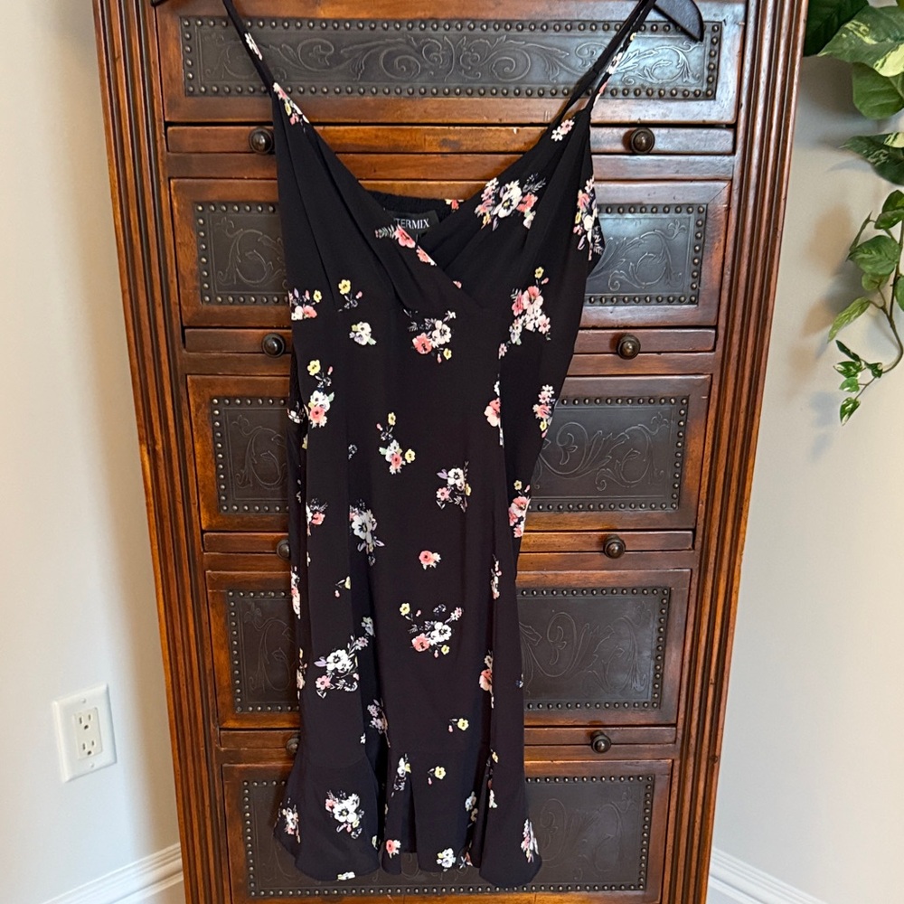 INTERMIX Black Floral Mini Slip Dress